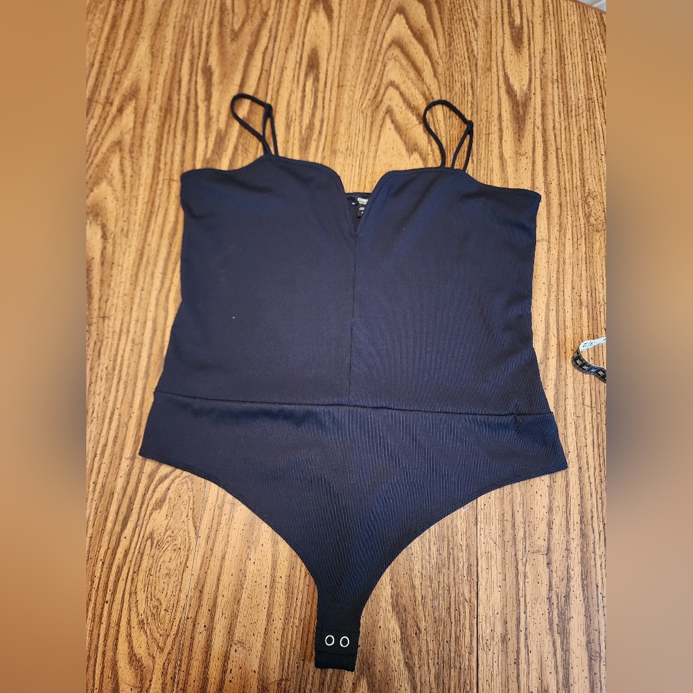 Express Black Ribbed V-Neck Bodysuit